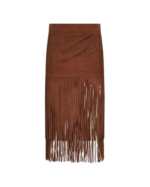 ERMANNO FIRENZE Brown Fringed Midi Skirt