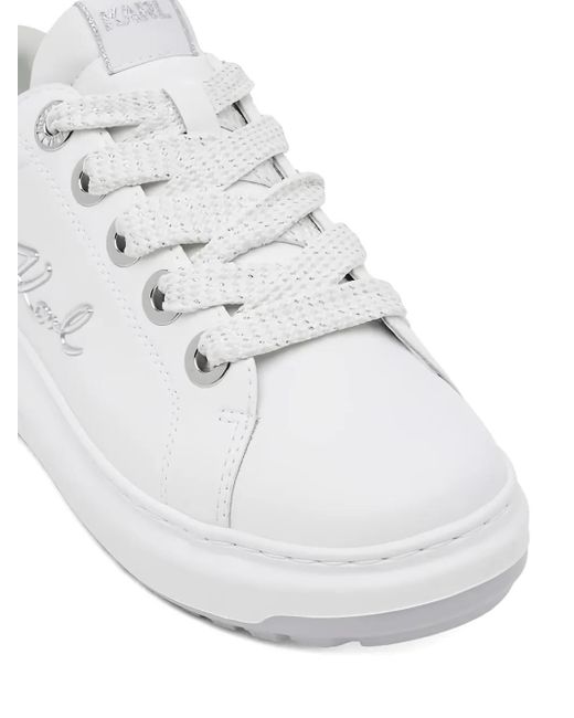 Karl Lagerfeld White Glitter-Detail Lace-Up Sneakers