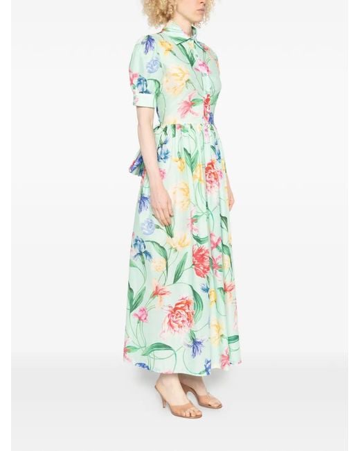 LAVI COUTURE Blue Floral-Print Pleated Maxi Dress