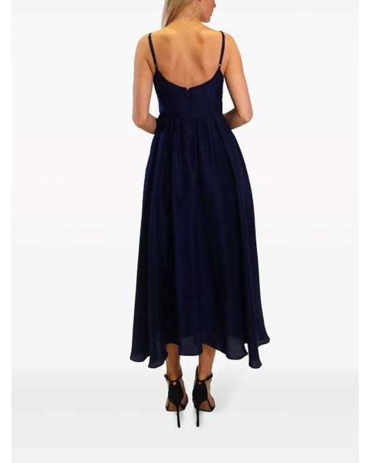 Azeeza Blue Rachel Asymmetric Silk Midi Dress
