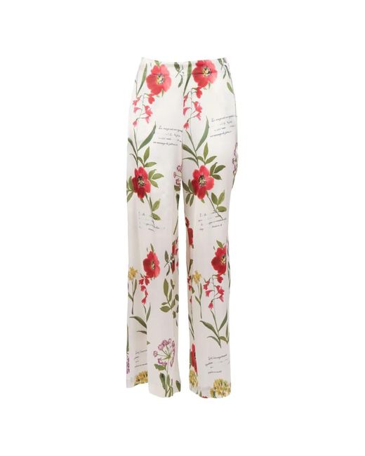 Shirtaporter White Floral-Print Palazzo Trousers
