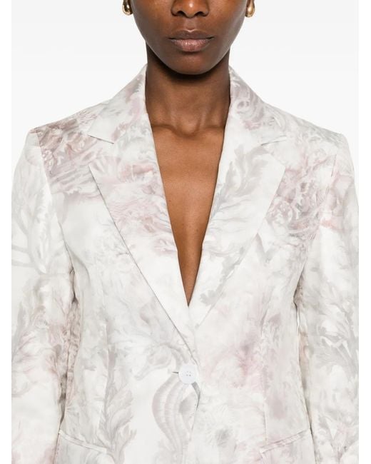 Max Mara White Blazer À Fleurs Imprimées