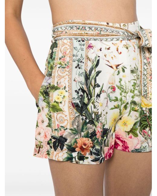 Camilla White Renaissance Romance-print Silk Shorts