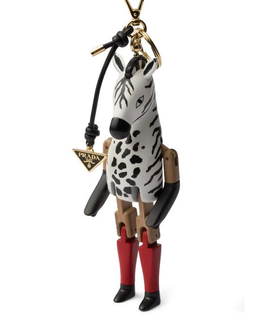 Prada White Zebra Triangle Keyring Charm