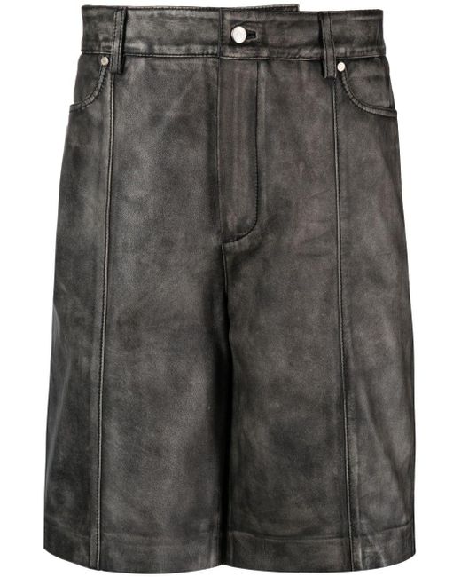 Faded straight-leg leather shorts di Han Kjobenhavn in Gray da Uomo