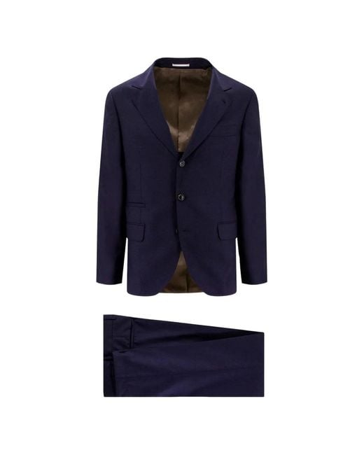Brunello Cucinelli Blue Notched-Lapels Single Breasted Suit for men