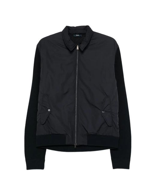 Herno Black Cotton Polyester Bomber Knit for men