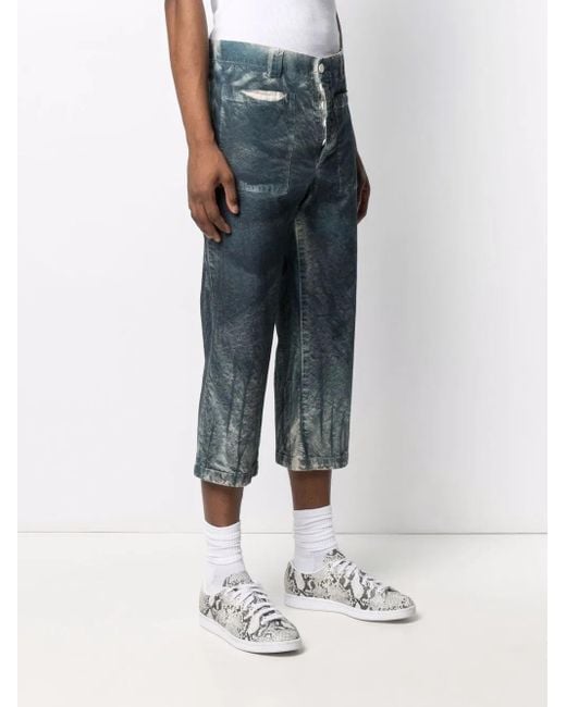 Sunnei Blue Bleached-Effect Cropped Trousers for men
