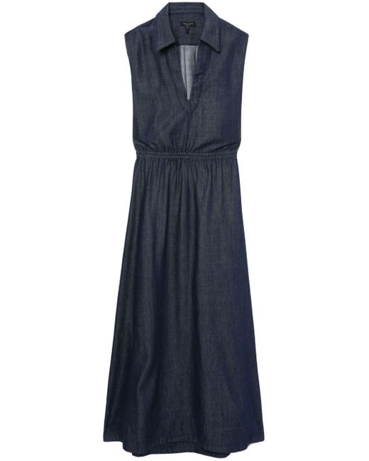Rag & Bone Blue Soyaya Cut-out Lightweight Denim Midi Dress