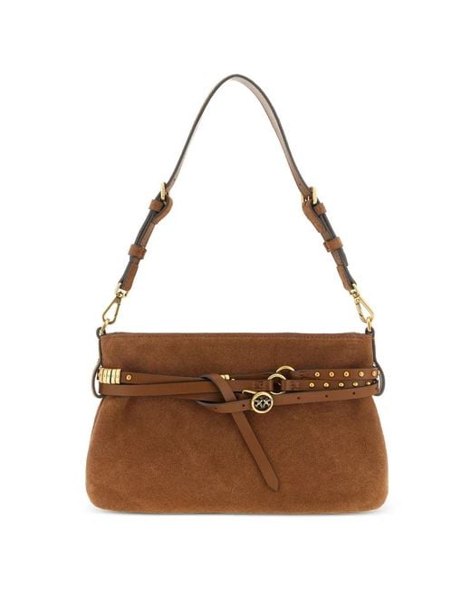 Pinko Brown Suede Shoulder Bag