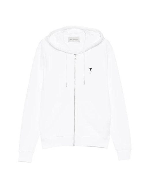 AMI White Logo-Embroidered Hoodie
