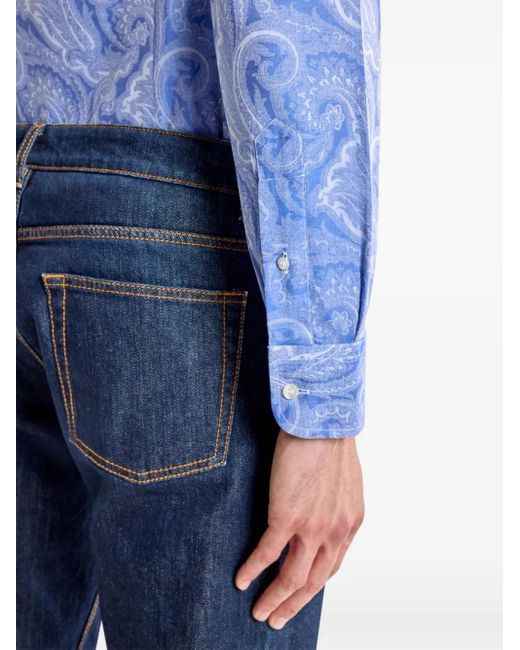 Etro Blue Paisley Jacquard Shirt for men