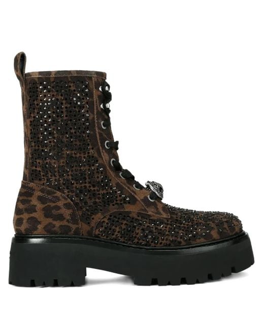 Kurt Geiger Black Chelsea Perf Leopard-print Crystal-embellished Boots
