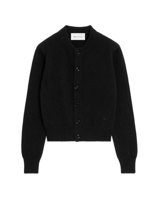 AMI Black Crew-Neck Cashmere Cardigan With Ami De Coeur