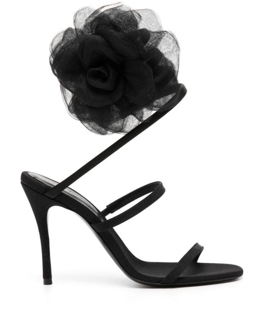 Magda Butrym Black Spiral Organza-flower Sandals