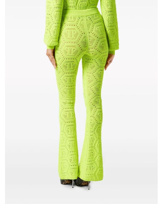Philipp Plein Green Patterned-Knit Flared Trousers