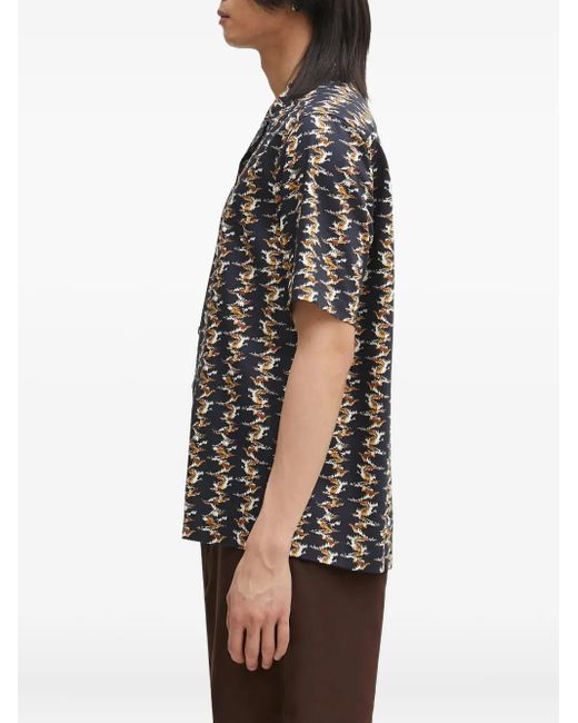 Fred Perry Black Camp-Collar Patterned Shirt for men