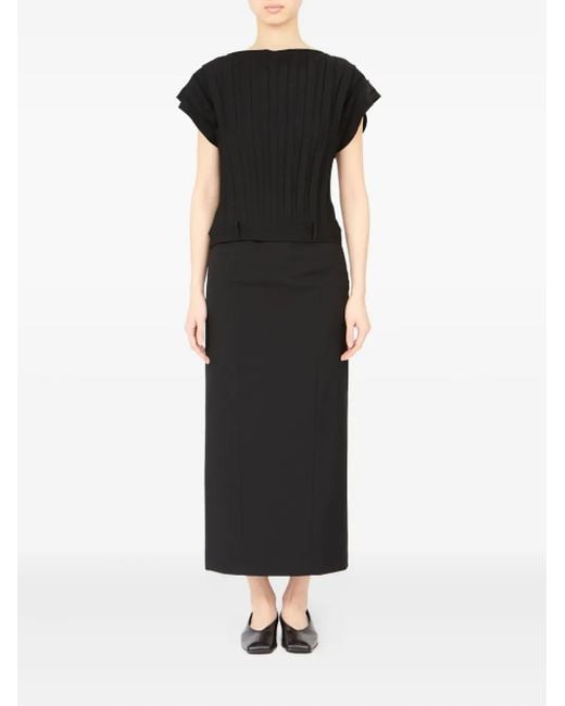 MM6 by Maison Martin Margiela Black Pleated Short-Sleeved Top
