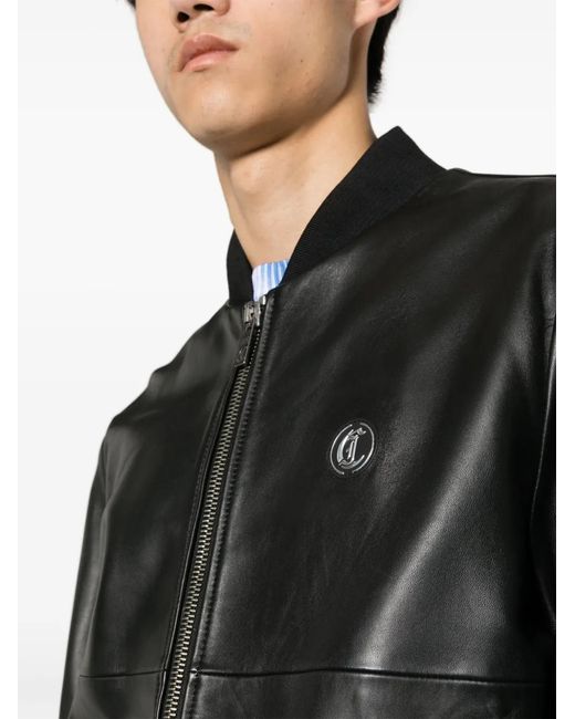 Just Cavalli Black Leather Bomber Jacket for men