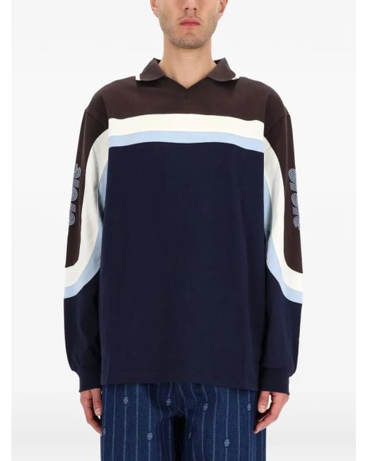 Drole de Monsieur Blue Striped Long-Sleeves Polo Shirt for men