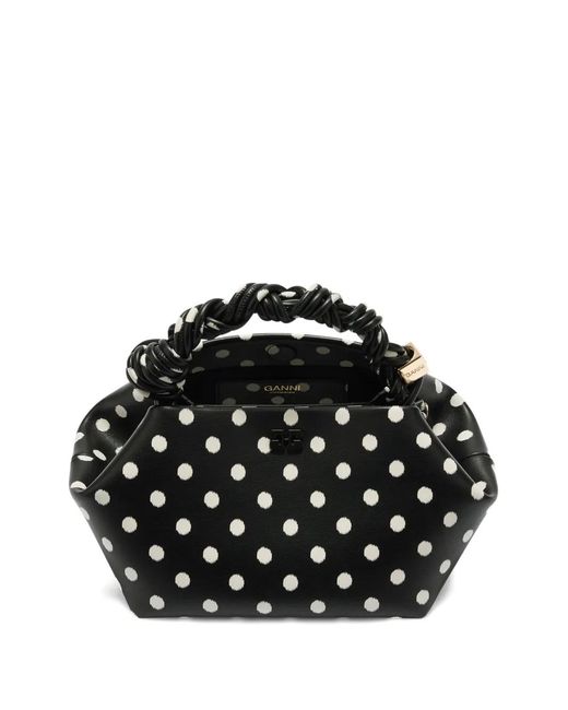 Ganni Black Small Bou Polka-Dot Tote Bag
