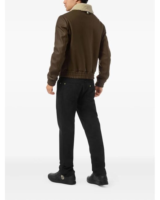 Billionaire Brown Shearling-Collared Wool Jacket for men