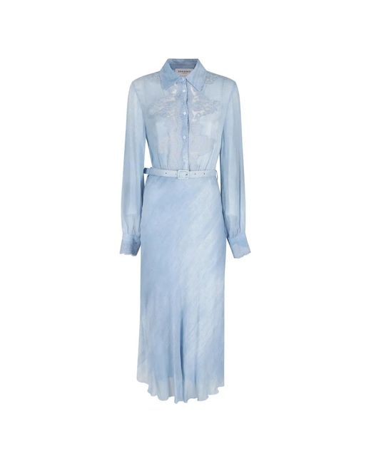 ERMANNO FIRENZE Blue Lace-Detail Belted Dress