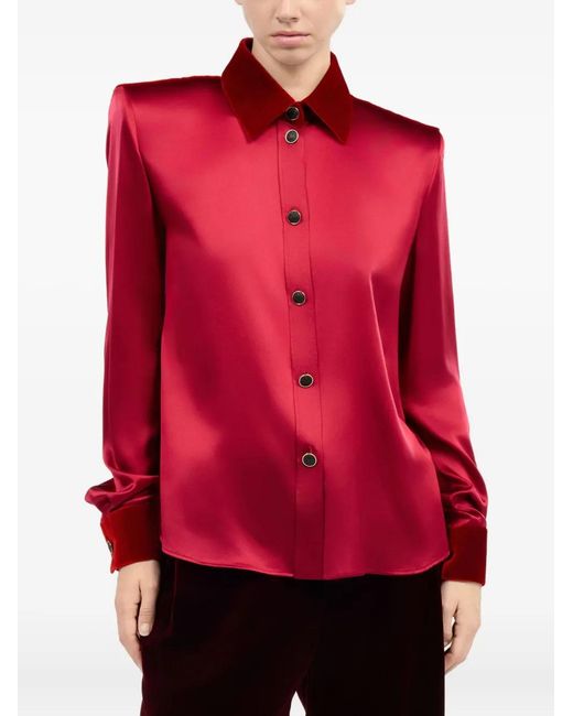 Roberto Cavalli Red Velvet-Insert Silk Shirt