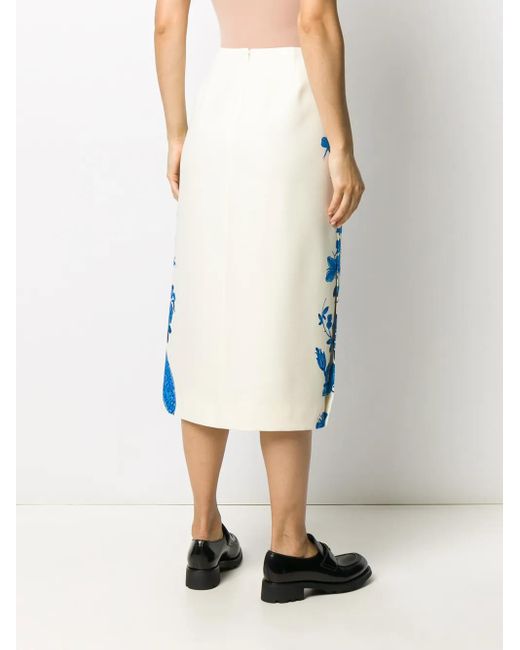 Valentino Garavani Blue Floral-Print Mid-Length Skirt