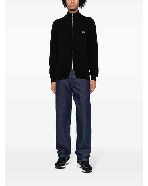 Lacoste Black Logo-Patch Zip-Up Cardigan for men