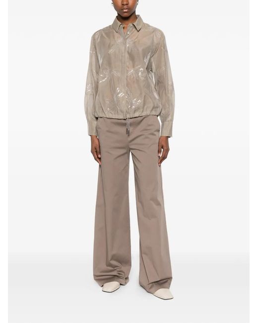 Panicale Brown Sequin-Detail Blouse