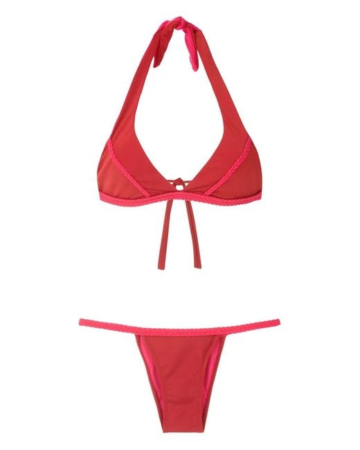 Amir Slama Red Braided-Trim Bikini Set