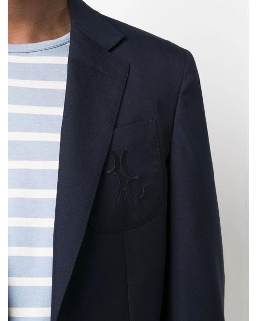 Billionaire Blue Logo-Embroidered Single-Breasted Blazer for men