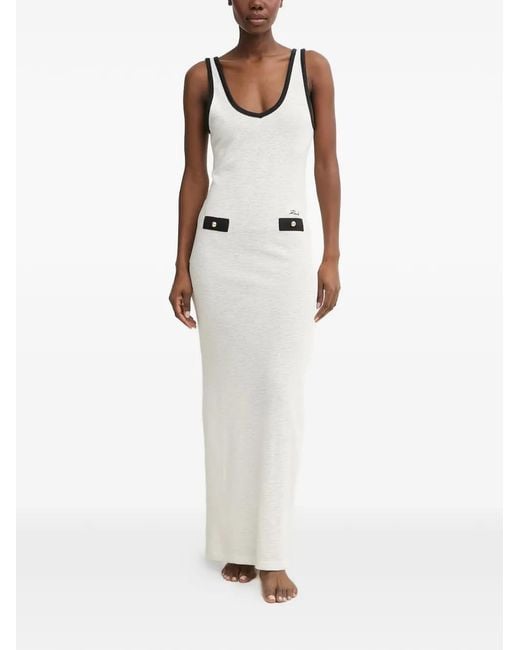 Karl Lagerfeld White Logo-Embroidered Contrast-Trim Maxi Dress
