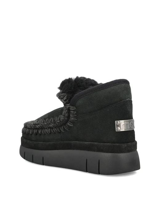 Mou Black Bounce Braided-Trim Shearling Ankle Boots