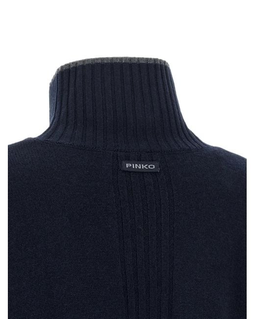 Pinko Blue Ribbed-Knit High-Neck Sweater