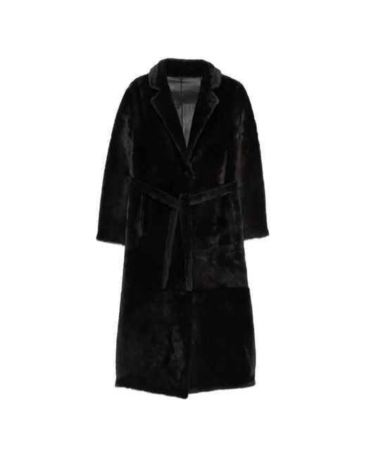 Yves Salomon Black Belted Shearling Coat