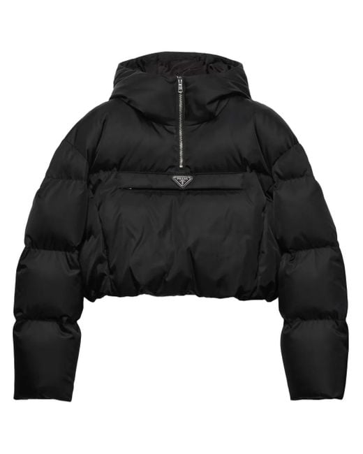 Prada Black Recycled Nylon Cropped Padded Jacket