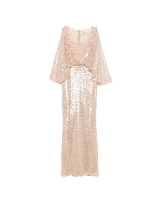 Elie Saab White Robe Longue En Dentelle À Sequins