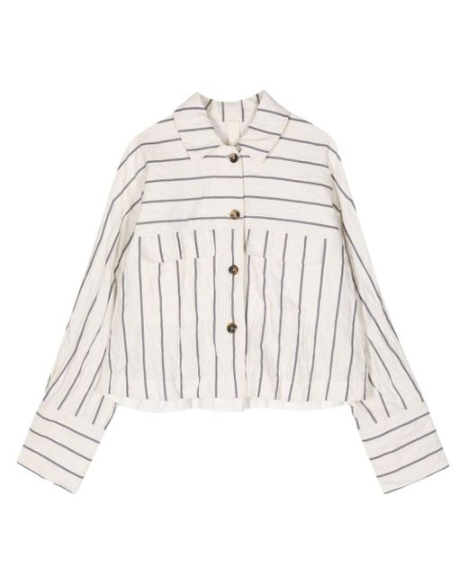 Forme D'expression White Striped Drop-shoulder Shirt Jacket