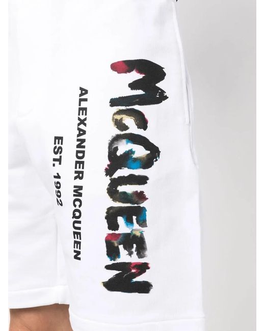 McQueen White Mini Watercolor Shorts For for men