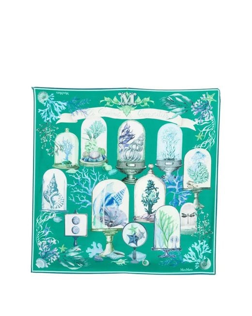 Max Mara Green Undersea-Print Scarf