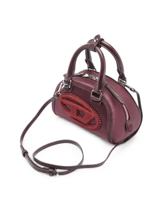 DIESEL Purple Style Mini Rolled-Handle Shoulder Bag With Oval D-Paint Patch, Button Tab, Removable Strap
