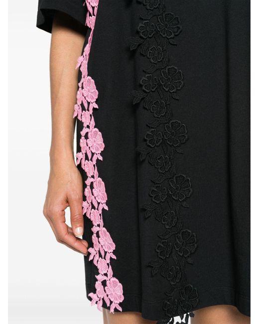 MSGM Black Floral-lace Mini T-shirt Dress