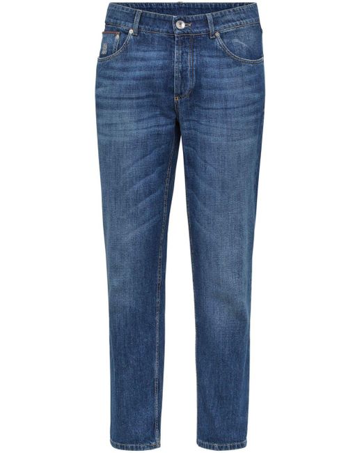 Brunello Cucinelli Halbhohe Slim-Fit-Jeans in Blue für Herren
