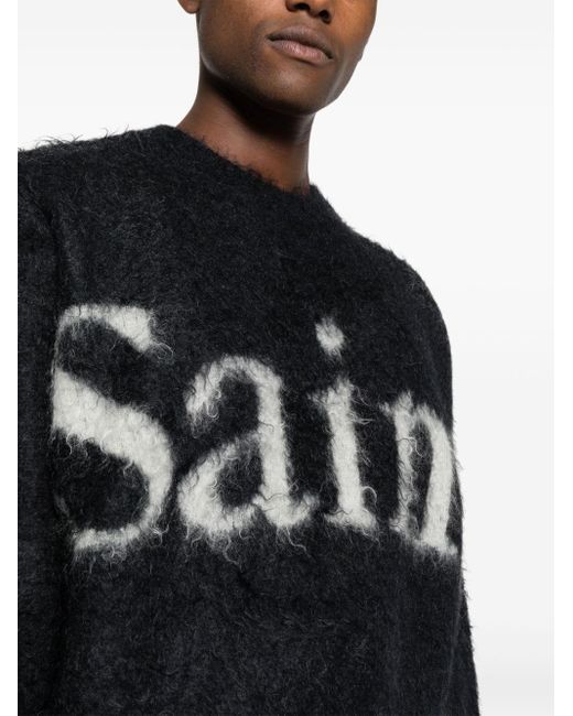 SAINT Mxxxxxx Black Intarsia Knit-logo Brushed-finish Jumper for men