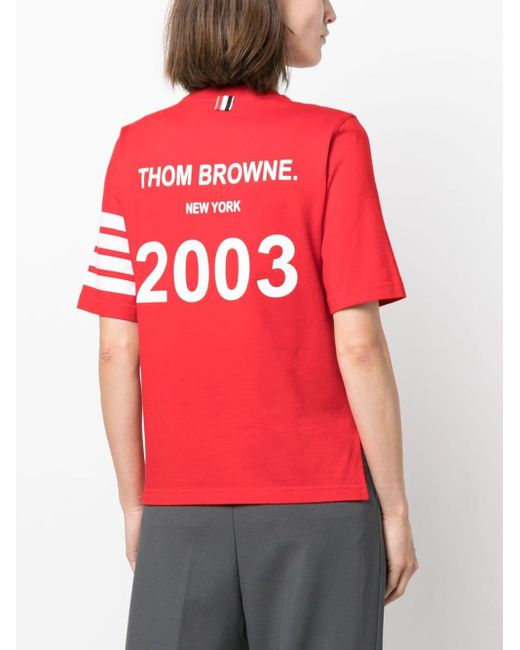 T-shirt con dettaglio a 4 righe di Thom Browne in Red