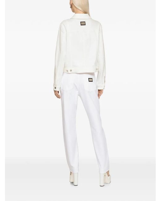 Dolce & Gabbana White Logo-Appliqué Denim Jacket