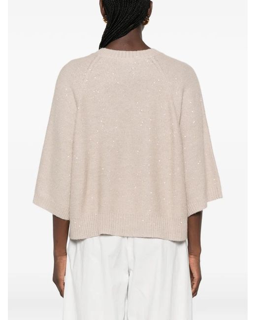 Fabiana Filippi Natural Sequin-Embellished Raglan-Sleeve Sweater