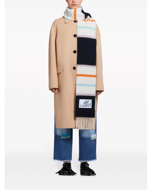 Marni Blue Logo-Patch Striped Scarf